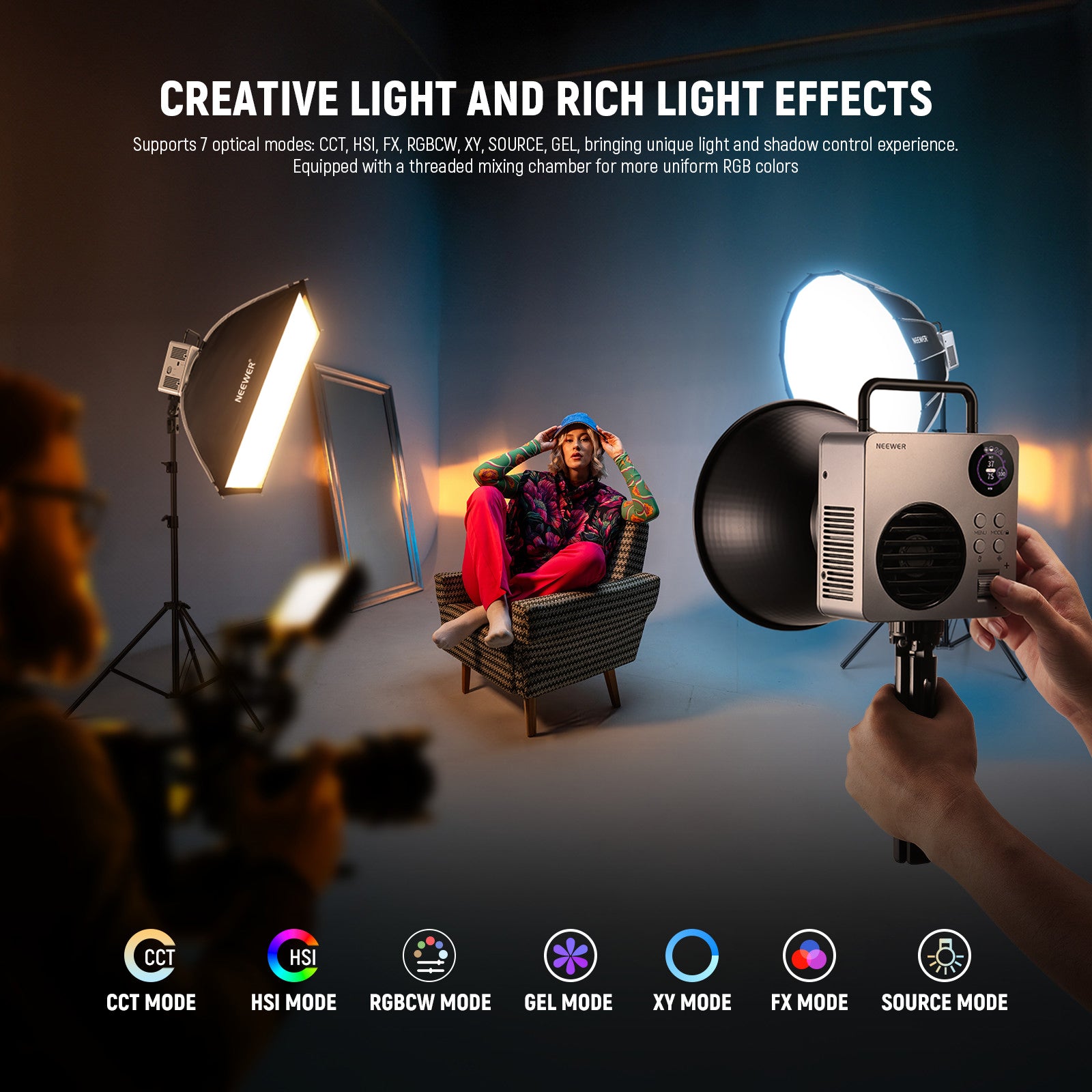 NEEWER HB80C 80W 高輝度定常光 RGBLEDライト NEEWER HB80C 80W RGBWW Mini COB LED Video Light
