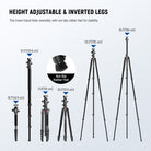 Featuring 5 section foldable legs, this professional heavy duty travel tripod for smartphone & camera extends up to 64.5"/164cm