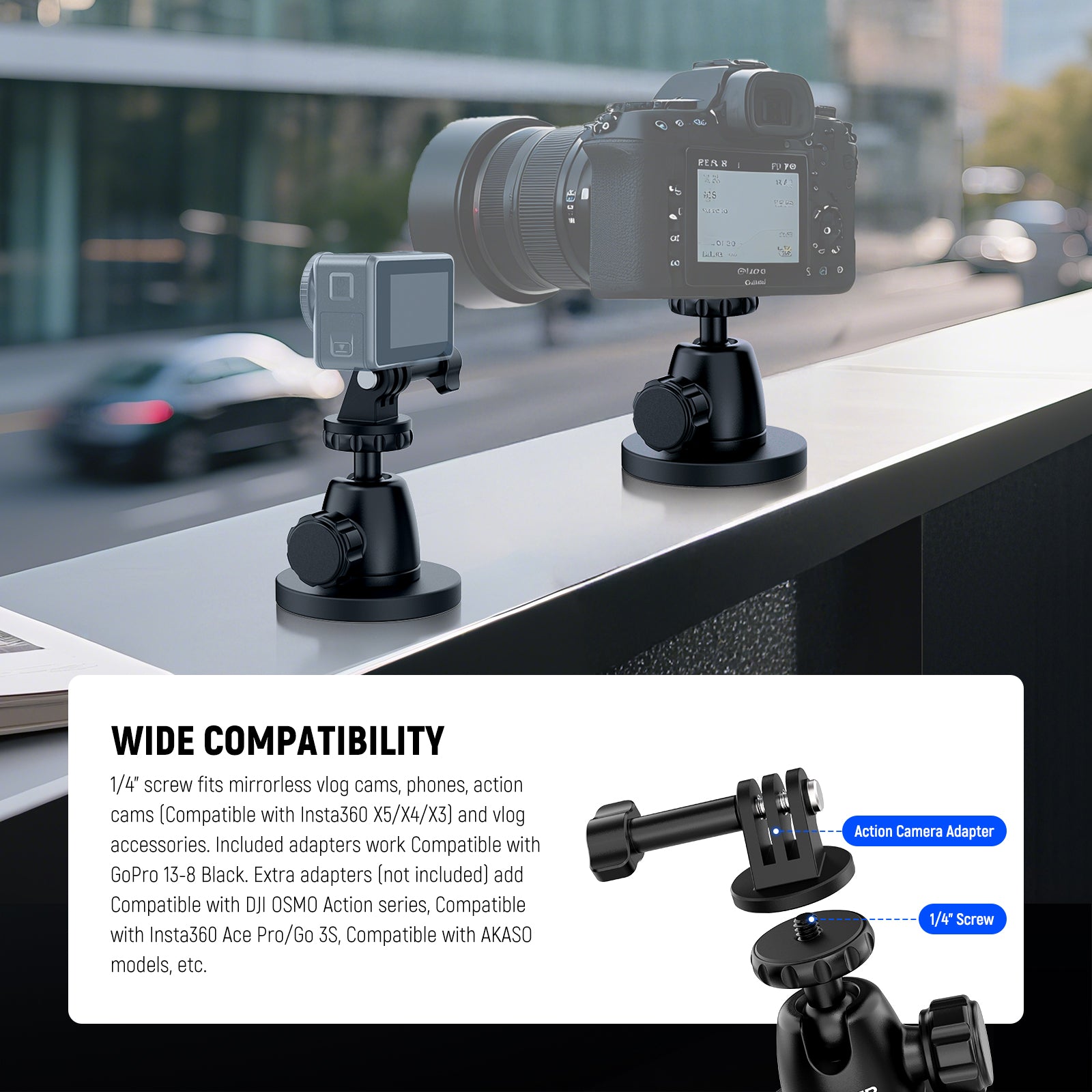 NEEWER GP-101 Magnetic Camera Mount for Action Camera is widely compatible.