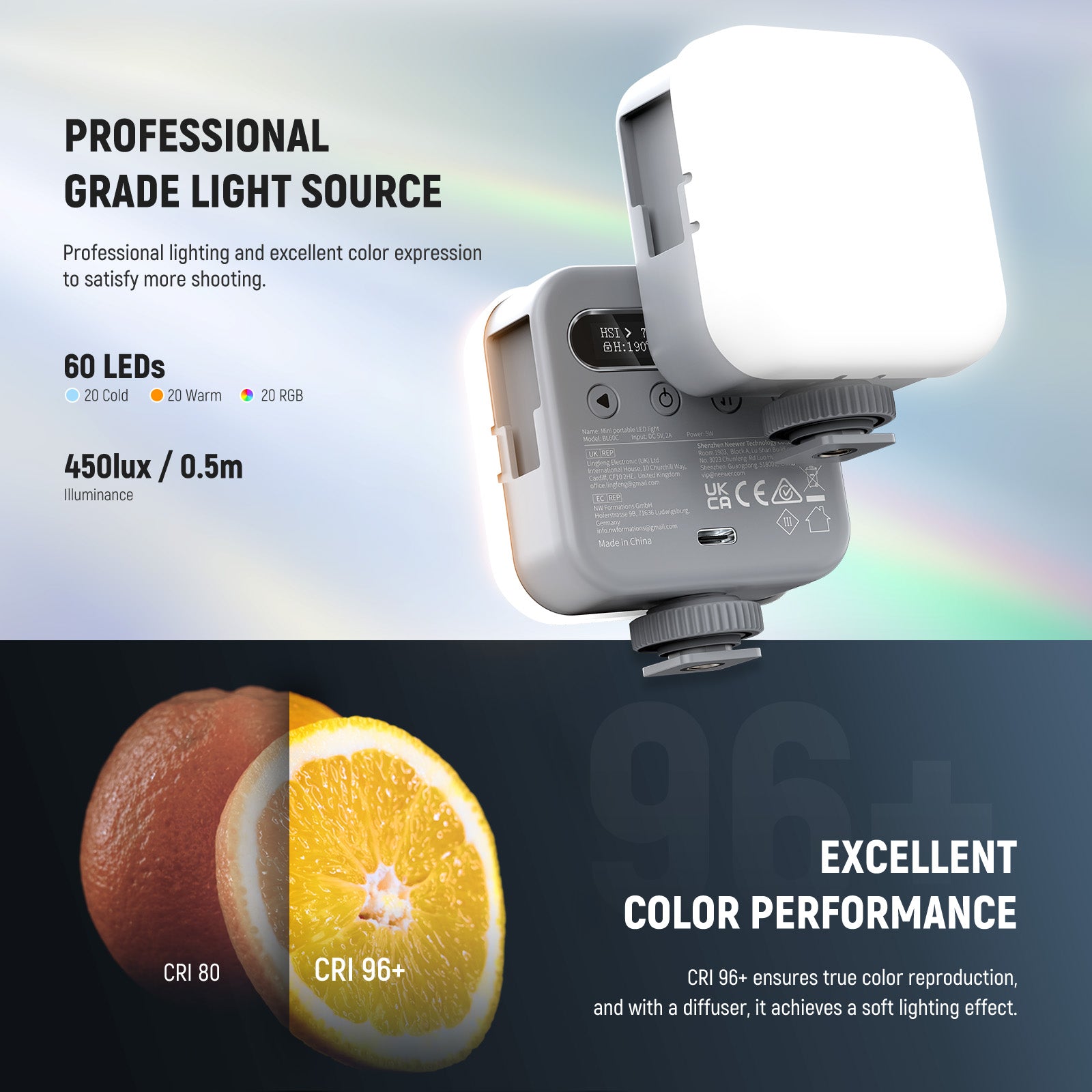 NEEWER BL60C 360° Full Color Magnetic RGB Video Light