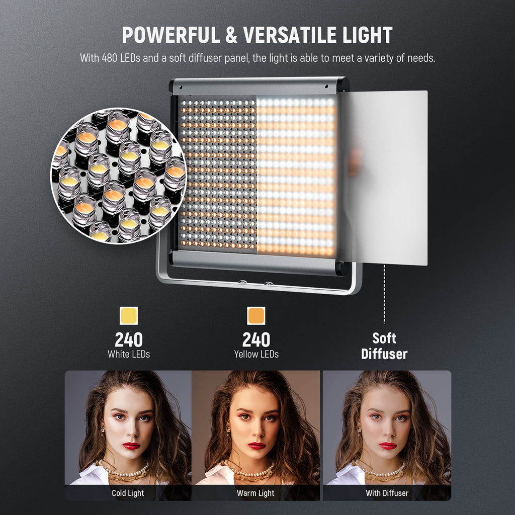 NEEWER 2 Packs NL480 Bi-color LED Panel Light Kit - NEEWER