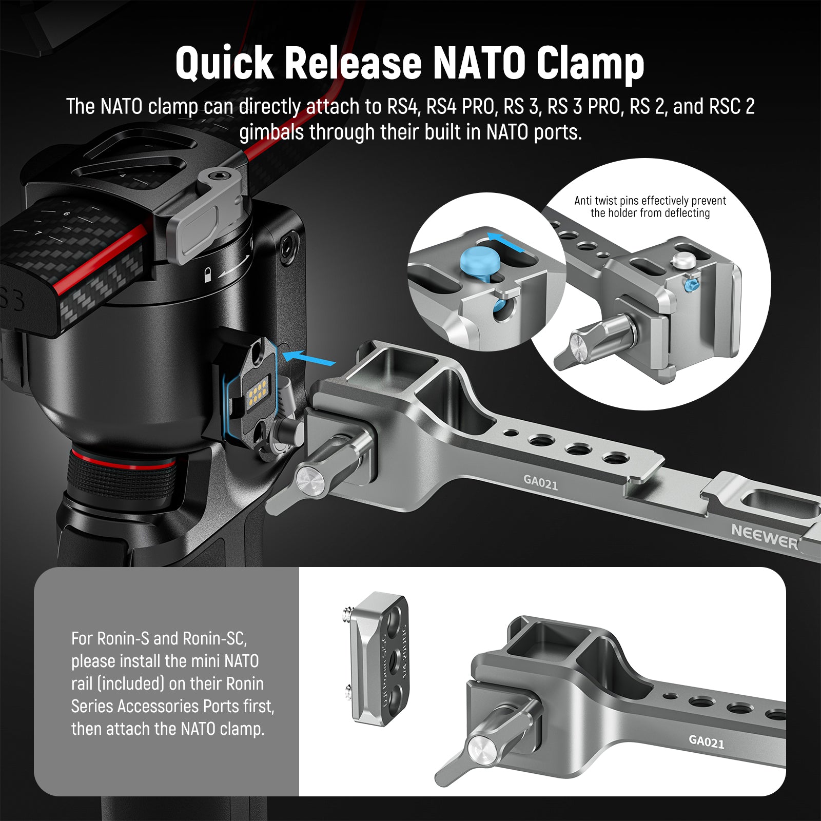 NEEWER GA021 360° Rotatable Monitor Mount for RS/Ronin Gimbal