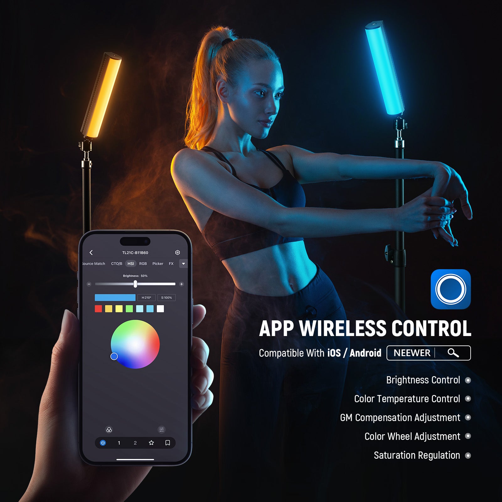 NEEWER TL20C/TL21C RGB Magnetic Handheld Light Wand Kit