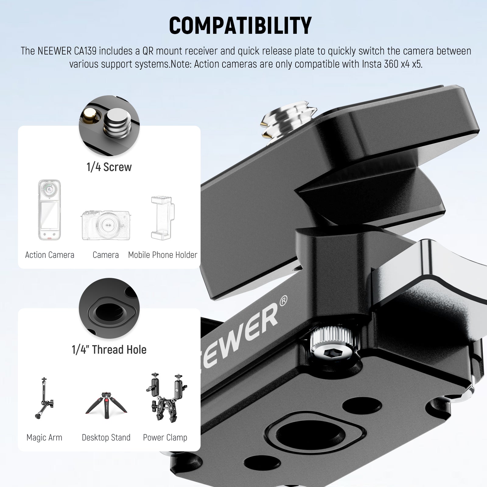 The camera quick release plate is exclusively compatible with action cameras