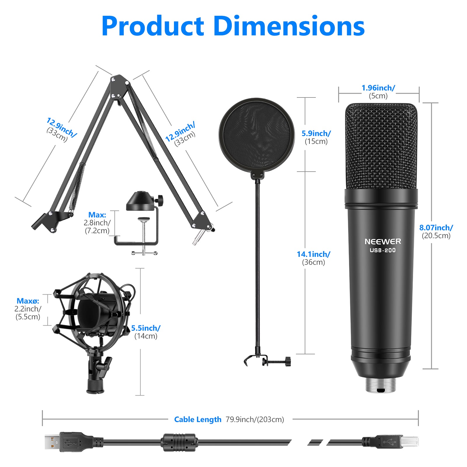 NEEWER USB200 Microphone Kit for PC Computer - NEEWER