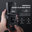 NEEWER Z2PRO-N Round Head Speedlite Flash features an enhancend UI display.