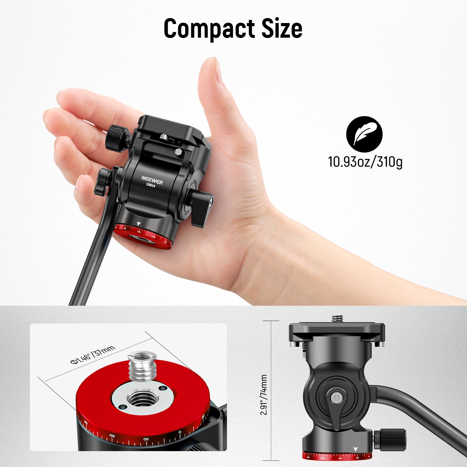 NEEWER GM24 Tripod Fluid Head is compact.