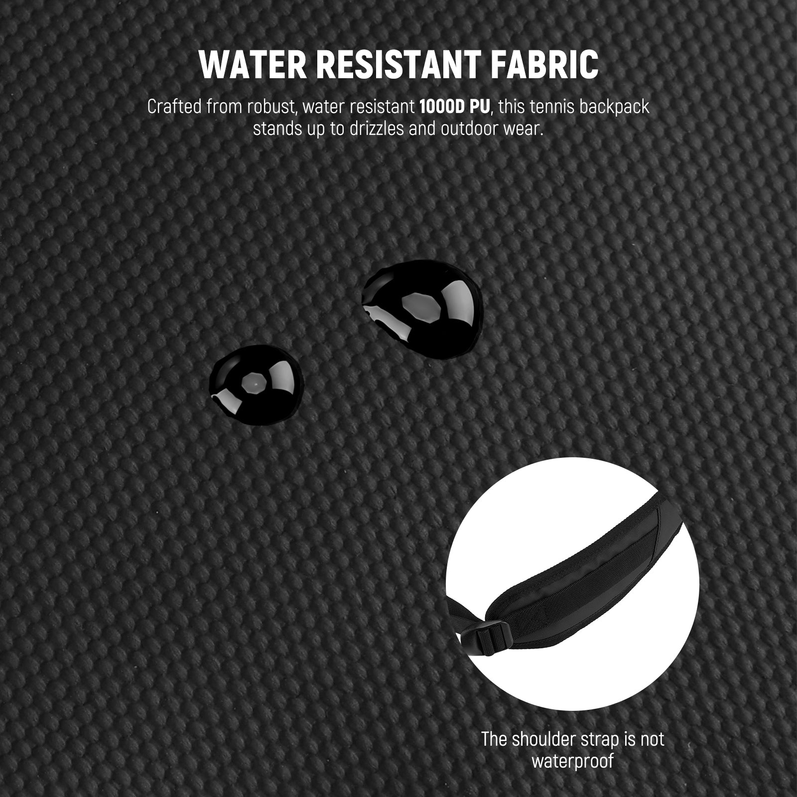 Crafted from robust, water resistant 1000D PU, this tennis backpack stands up to drizzles and outdoor wear.