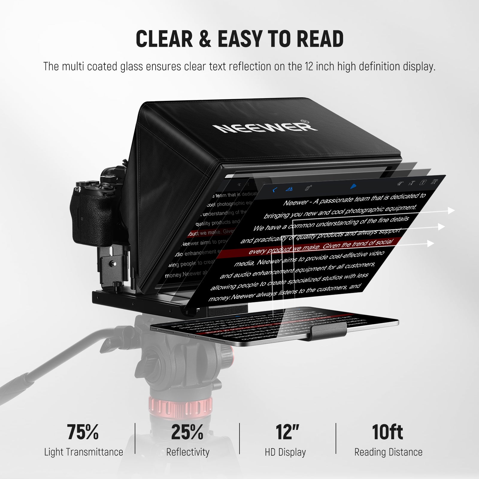 NEEWER BASIC X12B Portable Teleprompter | Speech Prompter