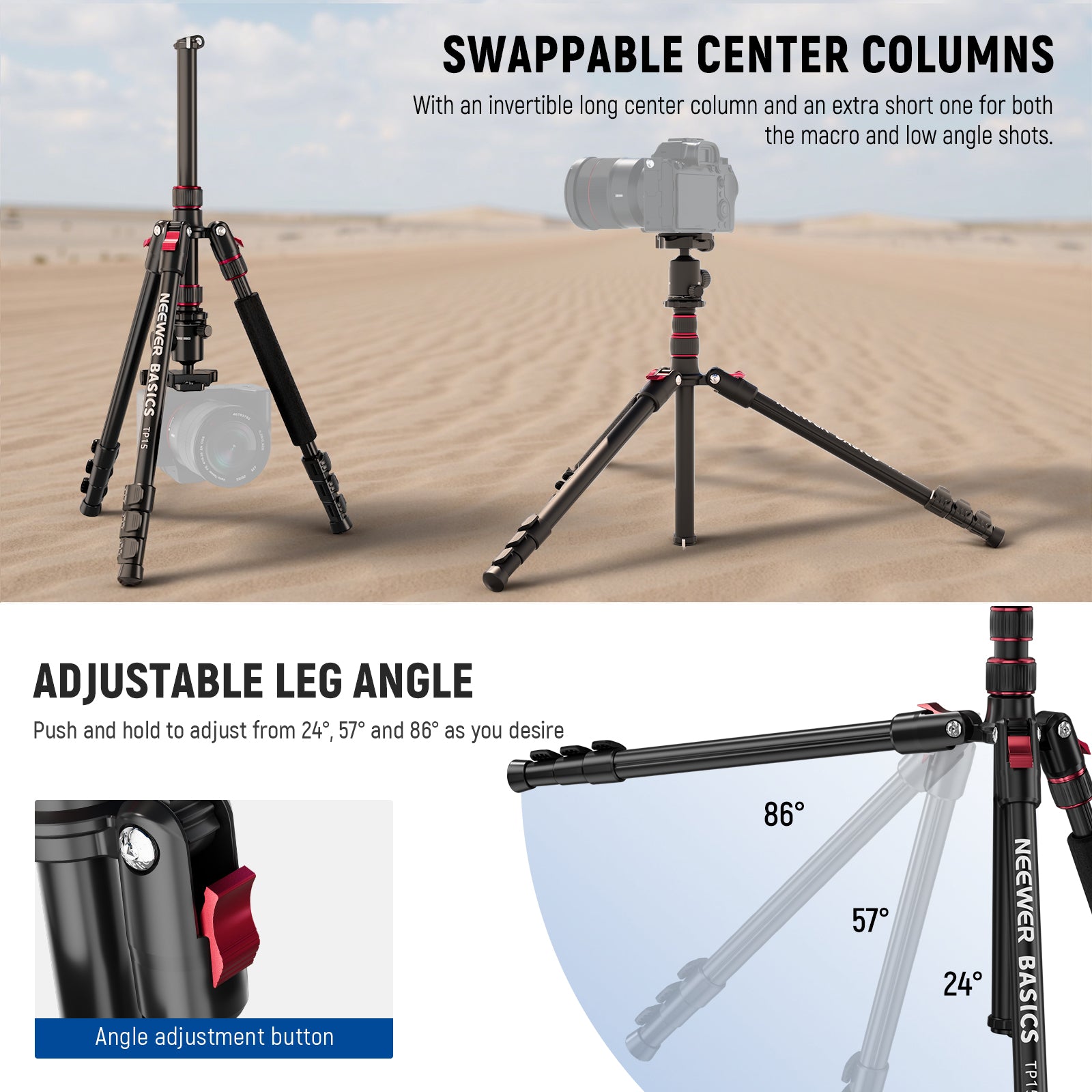 NEEWER TP15 Heavy Duty Travel Tripod Monopod is ideal for macro and low angle shots.