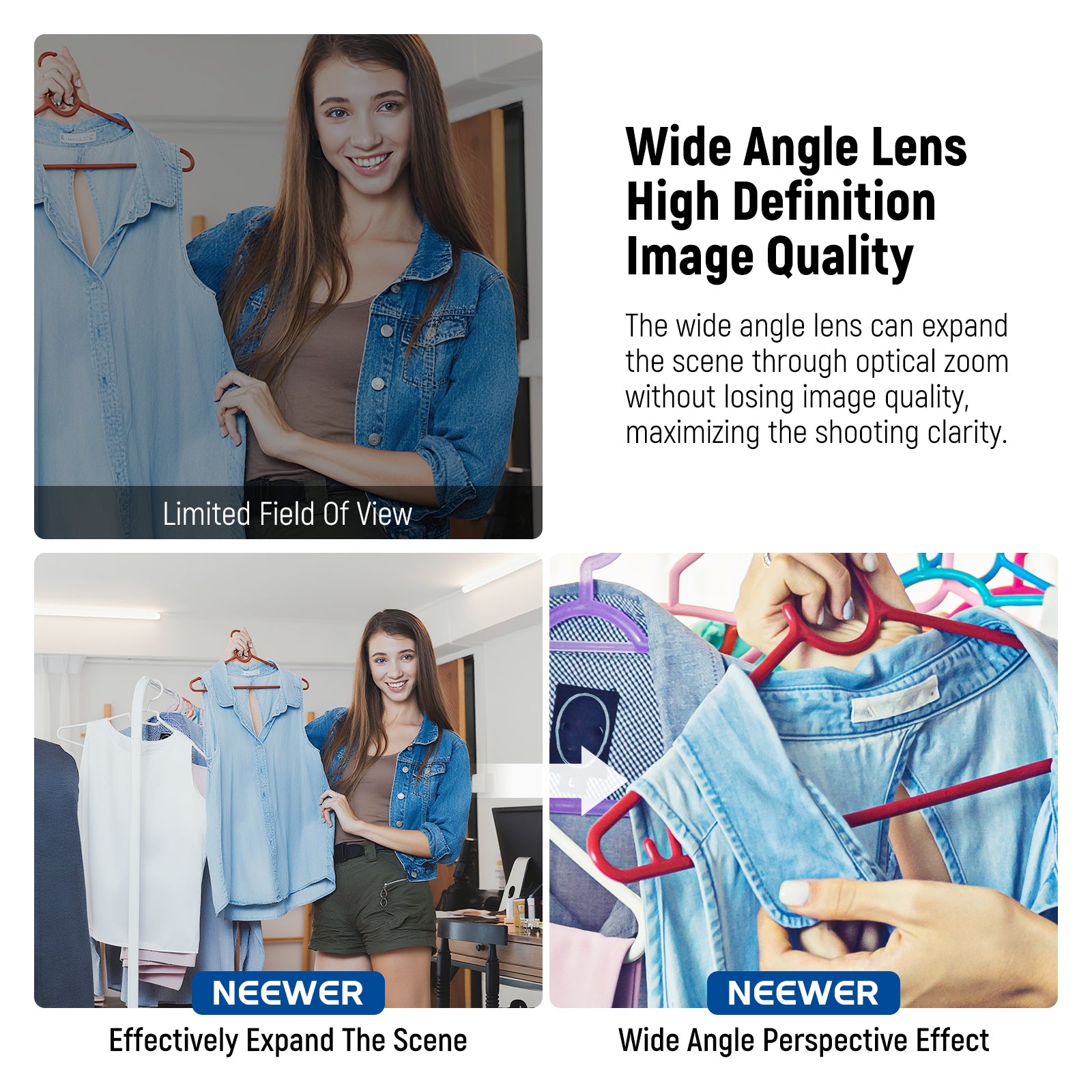 NEEWER LS-72 100° FOV 18mm Wide Angle Lens can expand the scene.