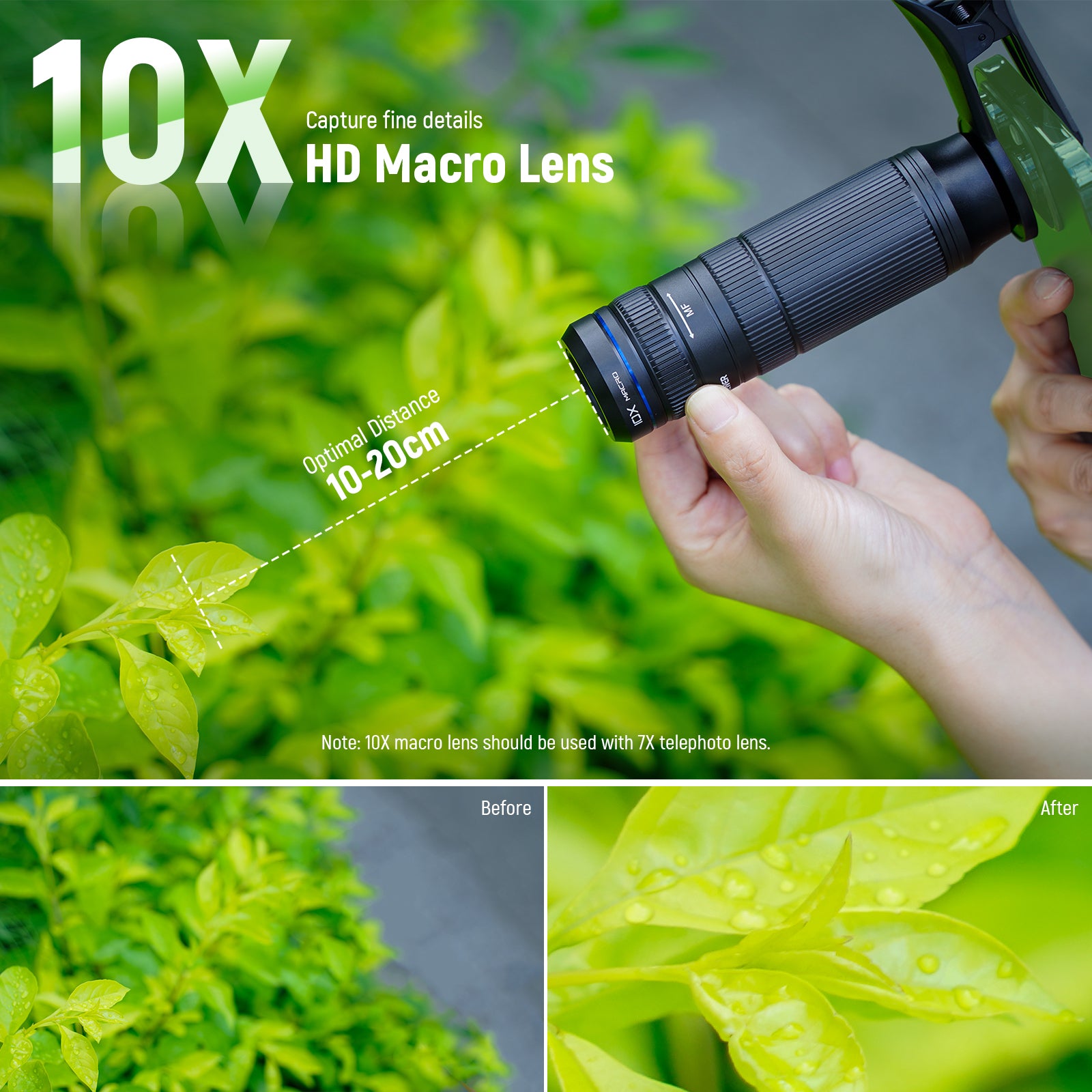 NEEWER LS-36 7X Telephoto Lens with 10X Macro Lens & Phone Lens Clip