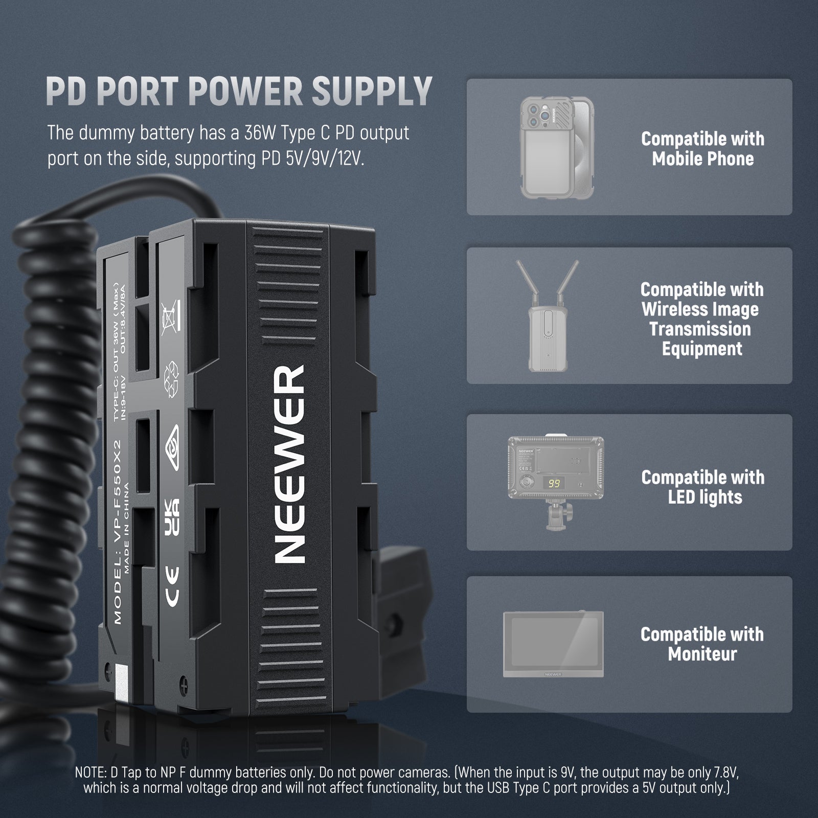 NEEWER VP-F550X2 Dual Sided Dummy Battery Adapter