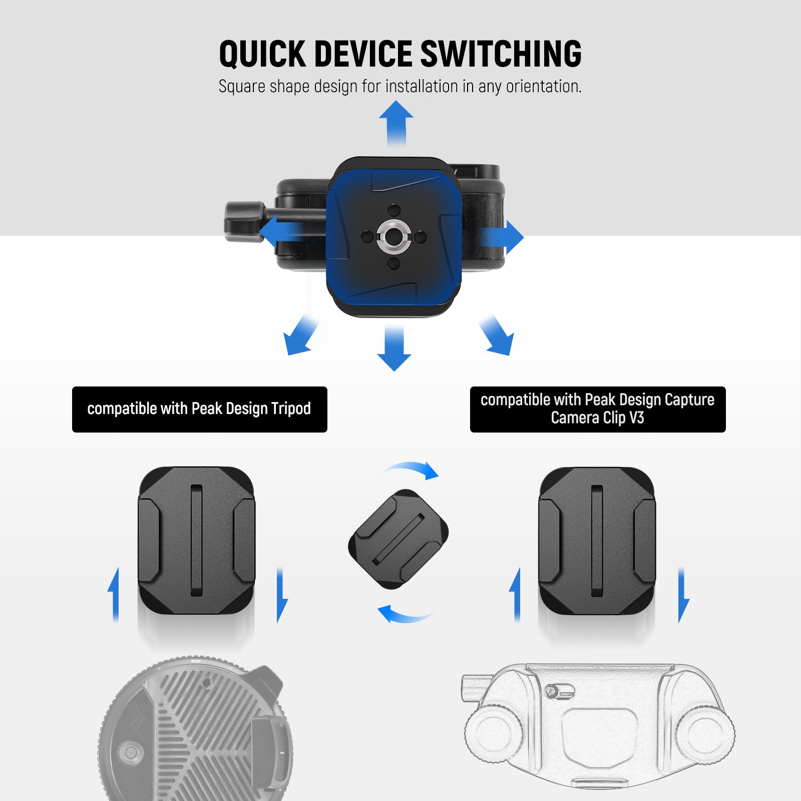 NEEWER QR016 Backpack Strap Mount Adapter supports quick device switching.