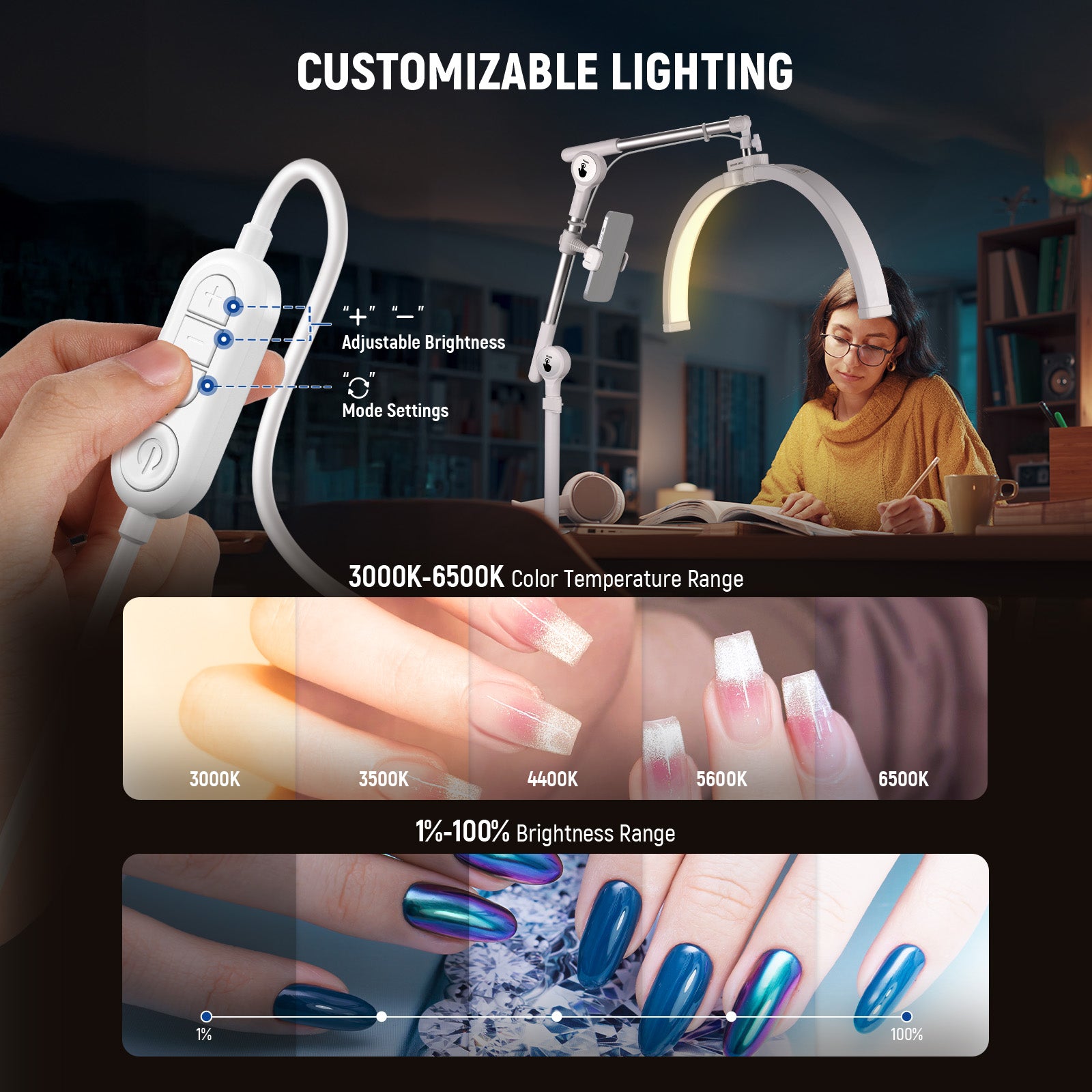 NEEWER BASICS HM03-D Large LED Folding Arc Lash Lamp