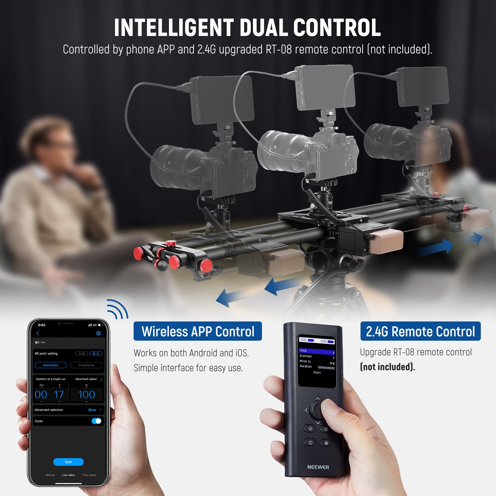 NEEWER ER1 Motorized Camera Slider with NP-F750 Battery