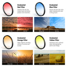 Four graduated color (GND) filters (red, orange, yellow, blue)