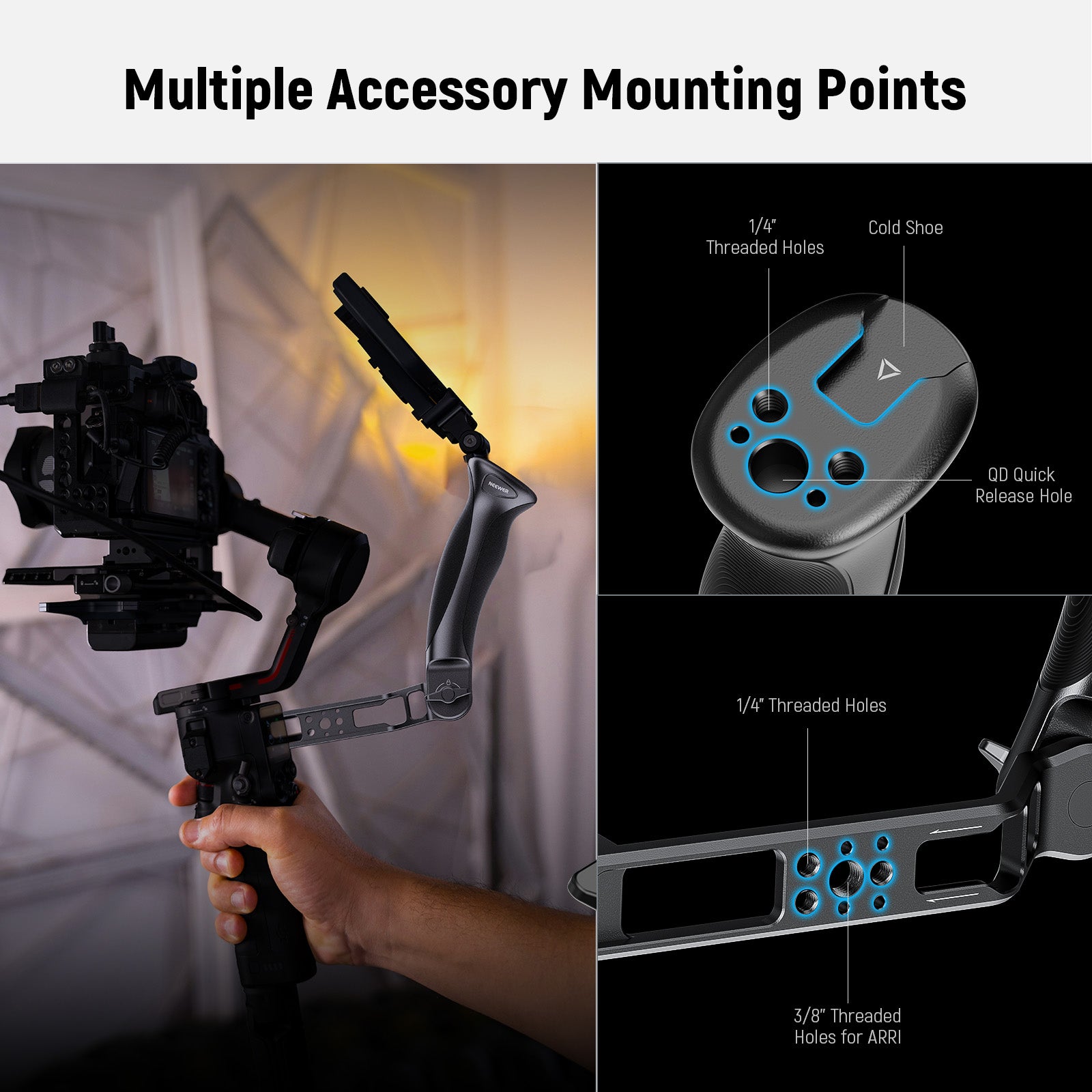 NEEWER CA143 Adjustable Sling Handle Grip provides multiple expansion options.