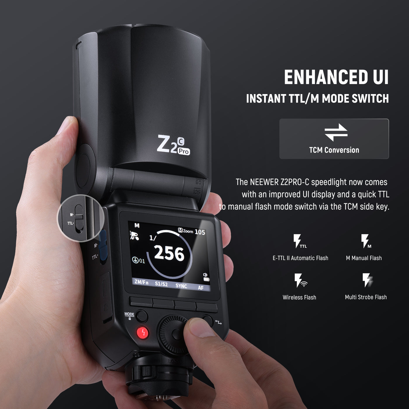 NEEWER Z2PRO Flash Speedlite TTL Tête Ronde 2,4G