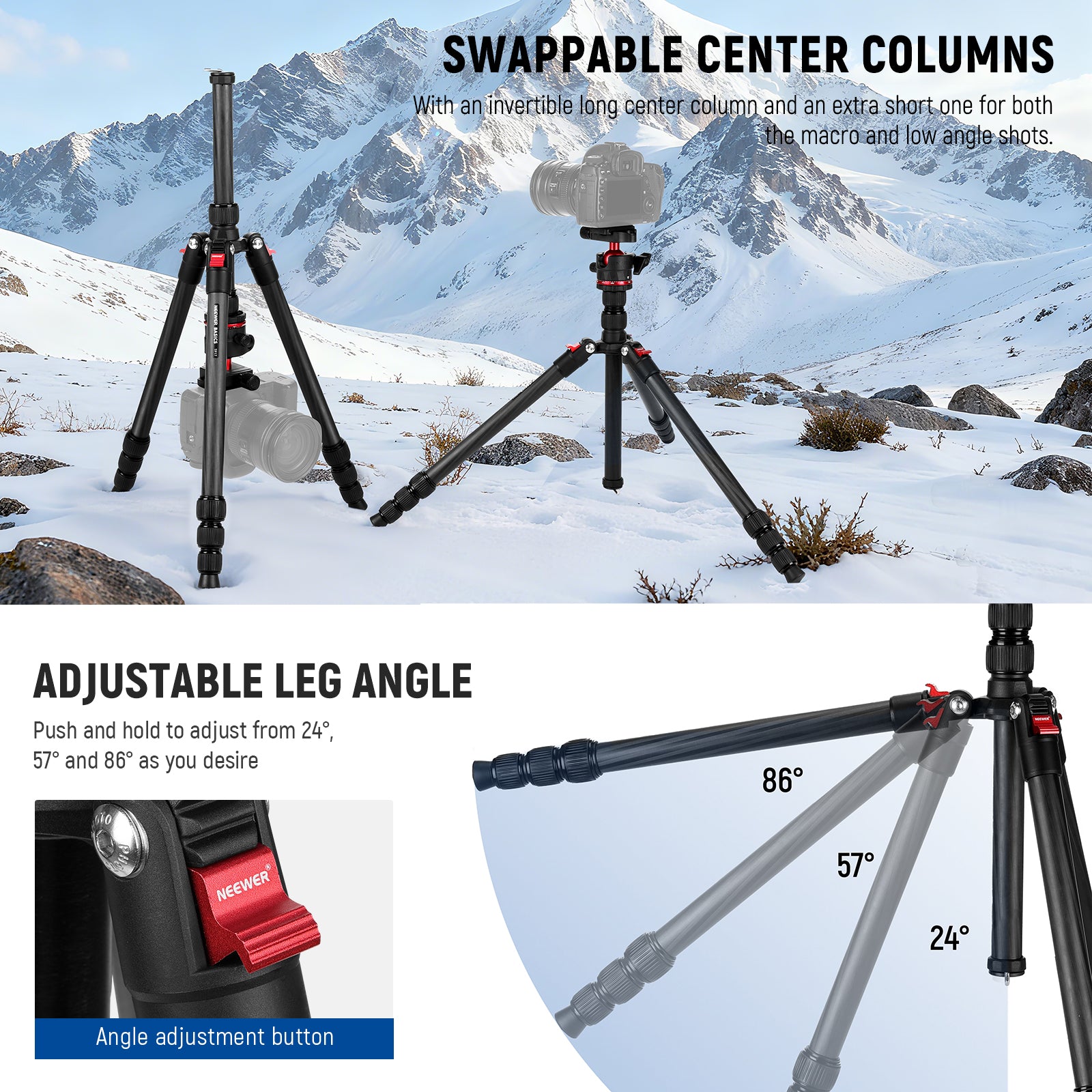 NEEWER TP17 Carbon Fiber Travel Tripod Stand is ideal for low angle shots.