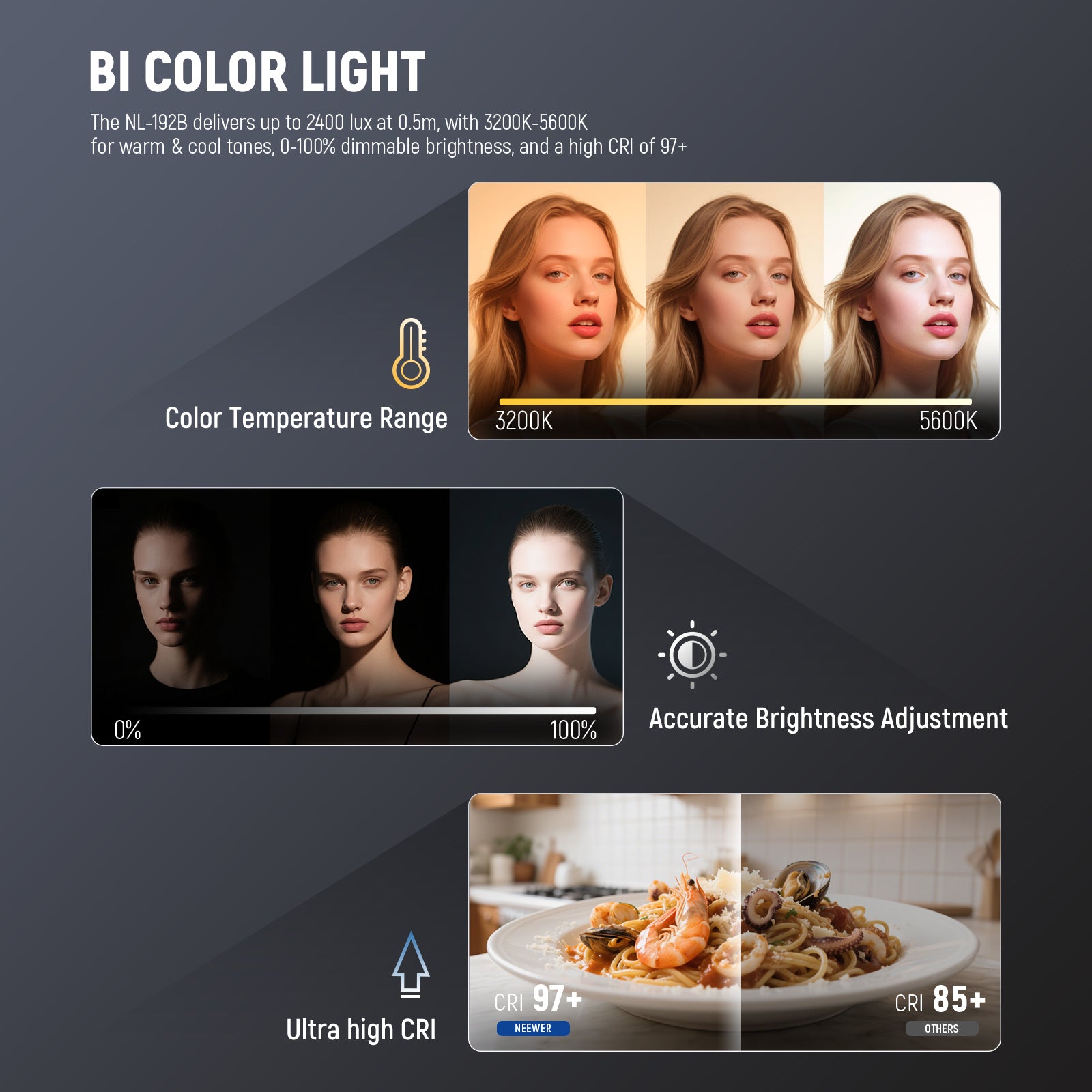 NEEWER BASICS NL-192B Bi Color LED Video Light Panel
