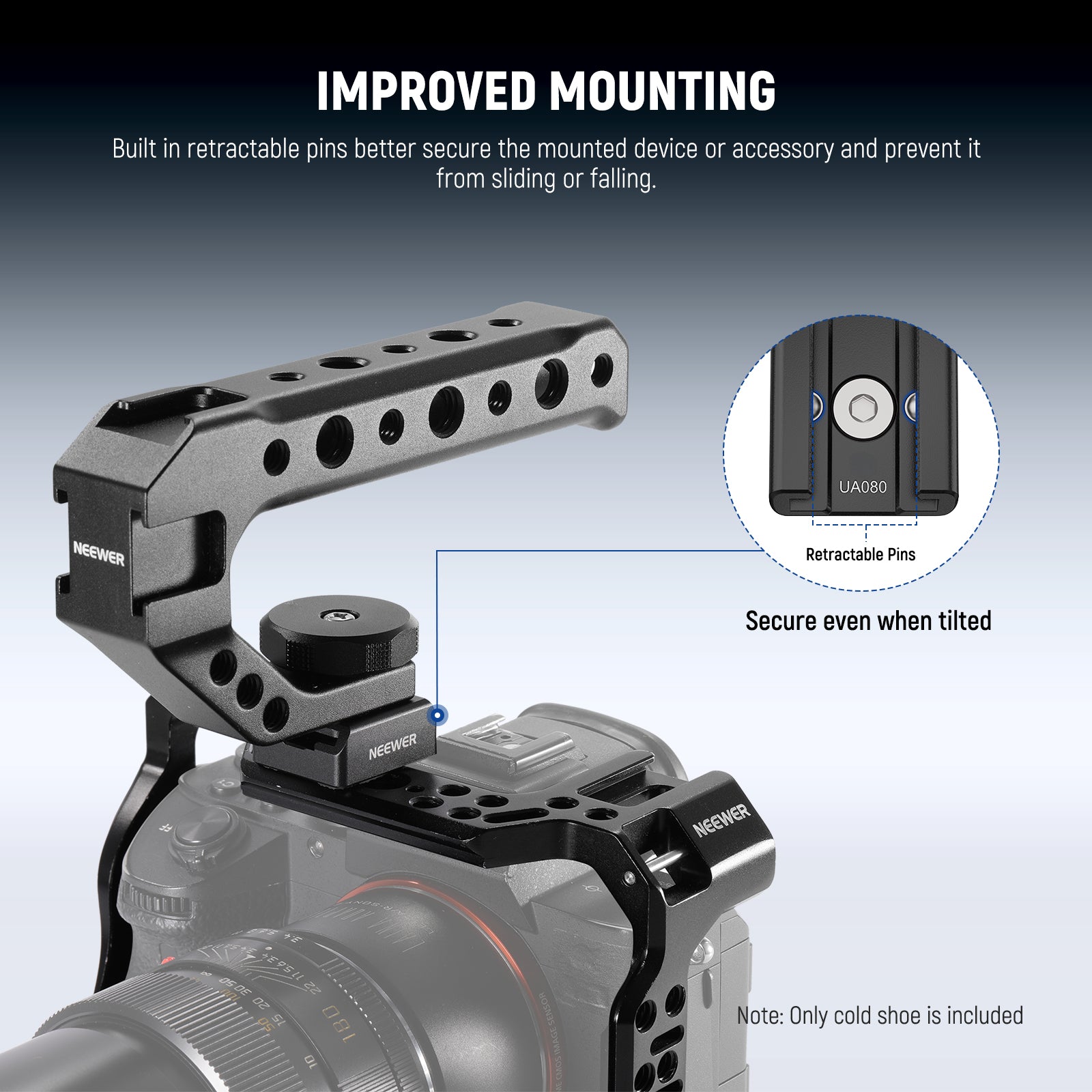 Spring loaded anti off pins ensure secure mounting