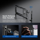 Promptly attaches to the cage via quick release slots to enhance handheld use.