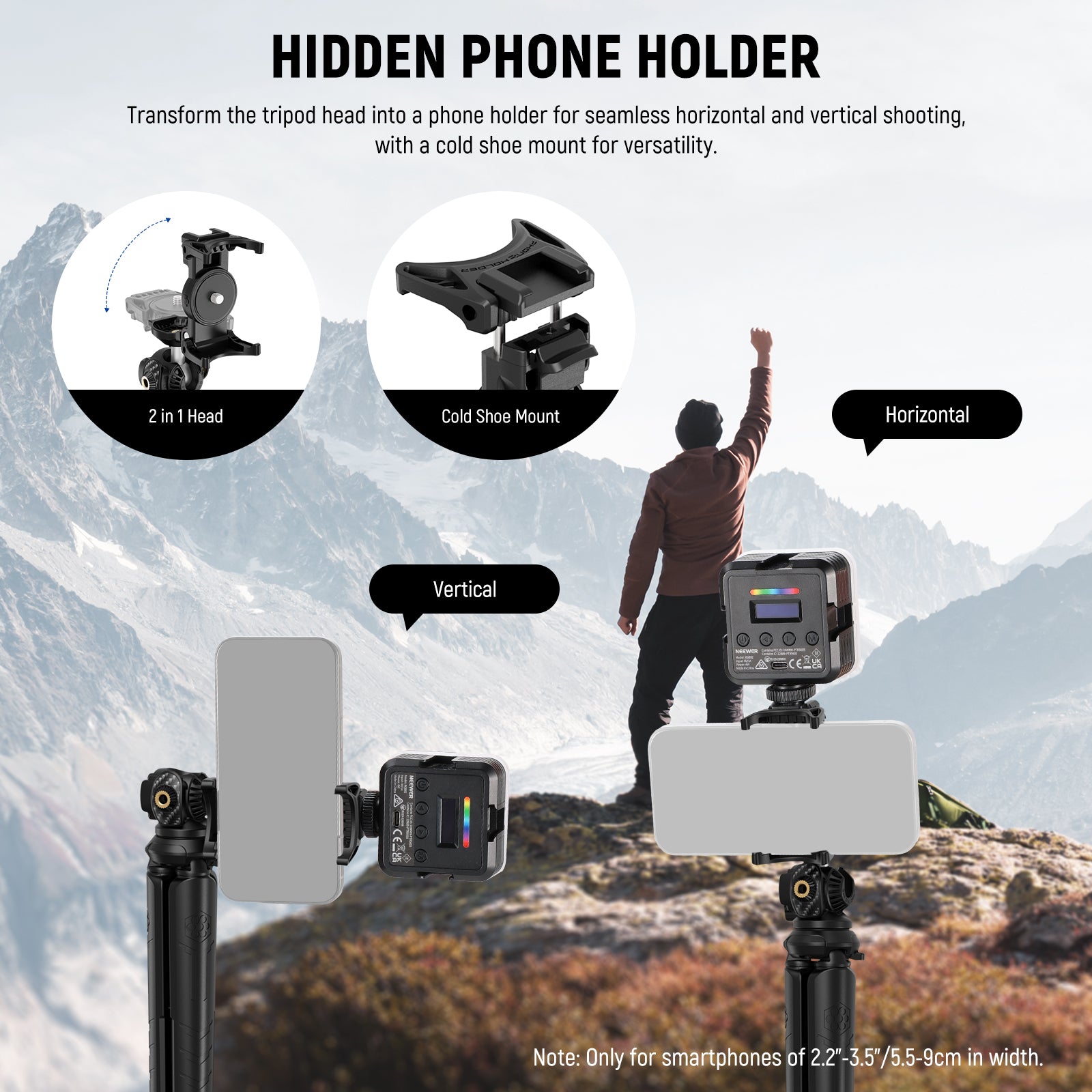 NEEWER TP35 Flexible Mini Tripod kit includes a hidden phone holder.