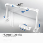 Foldable stand base provides 180 degree lighting with no shadows.