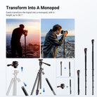 Easily transform the tripod into a monopod, with a height up to 66.1".