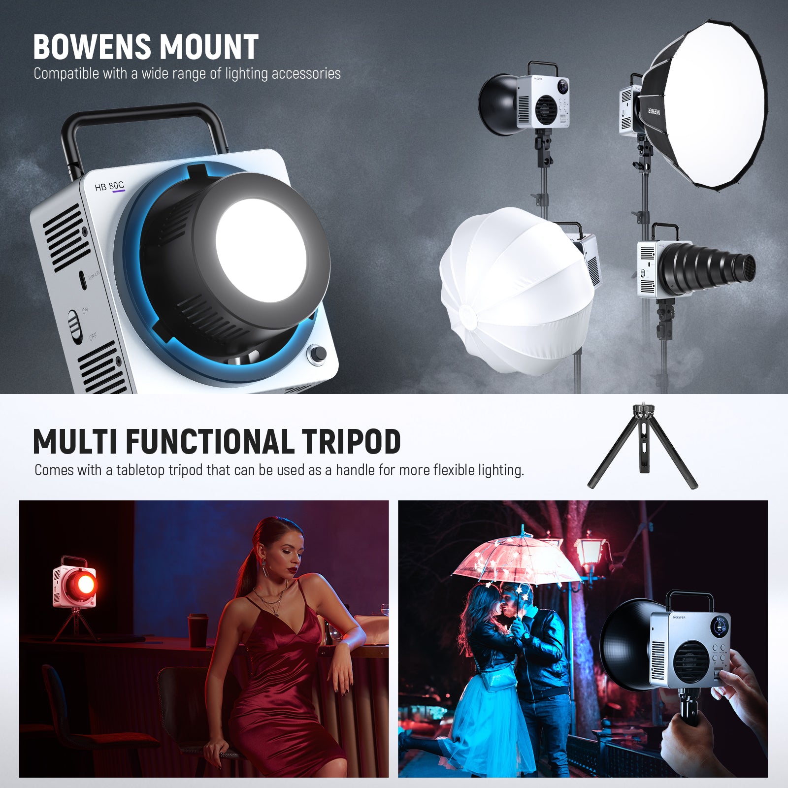 NEEWER HB 80C 80W 高輝度定常光 LEDライト NEEWER HB80C 80W RGBWW Mini COB LED Video Light