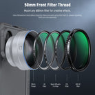 The 58mm front thread attaches the lens hood to prevent lens flare.
