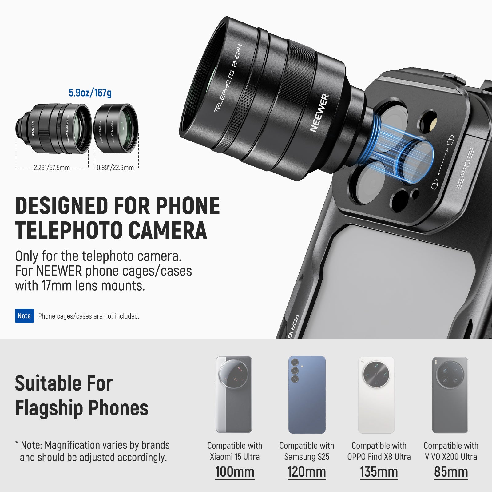 NEEWER LS-79 2X Converter for Phone Telephoto Camera Lens