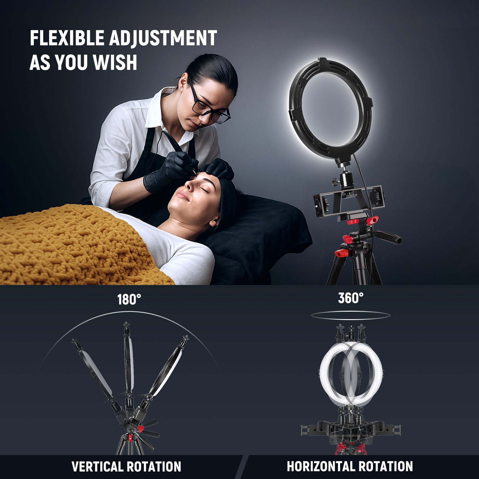 The 4 section aluminum alloy tripod is flexible to adjust as you wish.