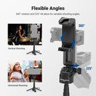 NEEWER BASICS PA986 Mini Phone Tripod Selfie Stick allows for variable shooting angles.