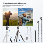 Easily transform the tripod into a monopod, with a height up to 66.7".
