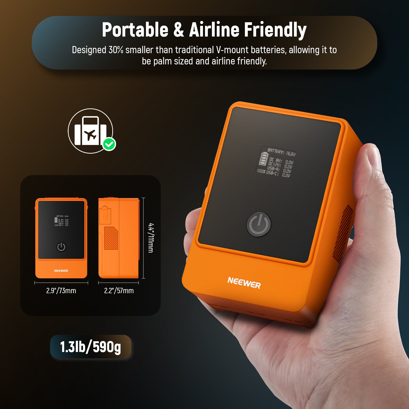 NEEWER PS099E Lithium Battery is portable and airline friendly.