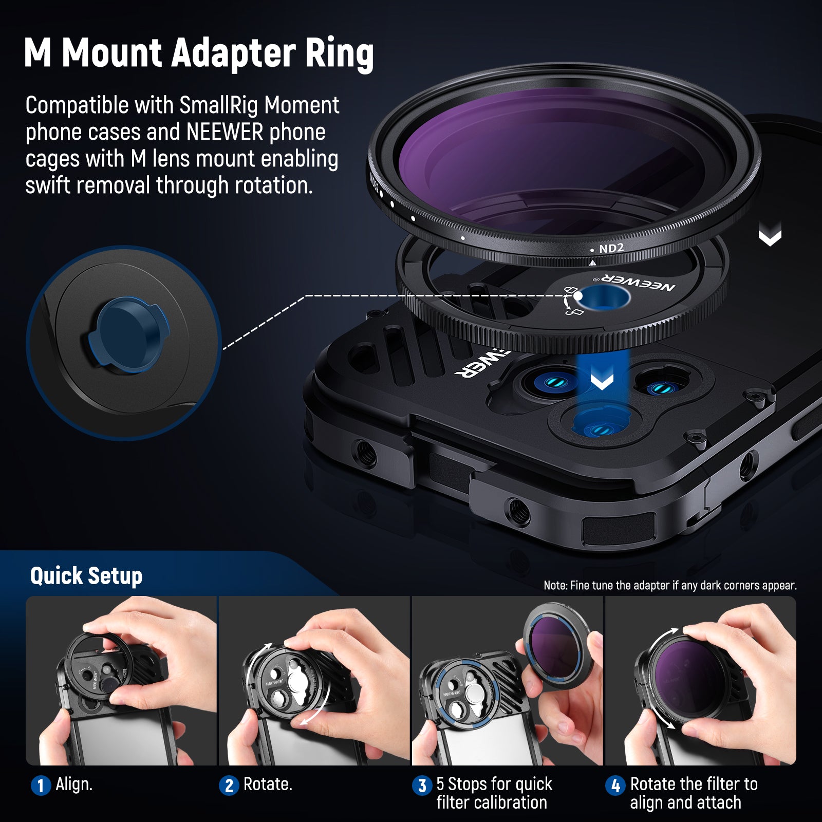 NEEWER 52mm Magnetic ND2-32 Filter with Adapter Ring for iPhone 14 Pro Cage