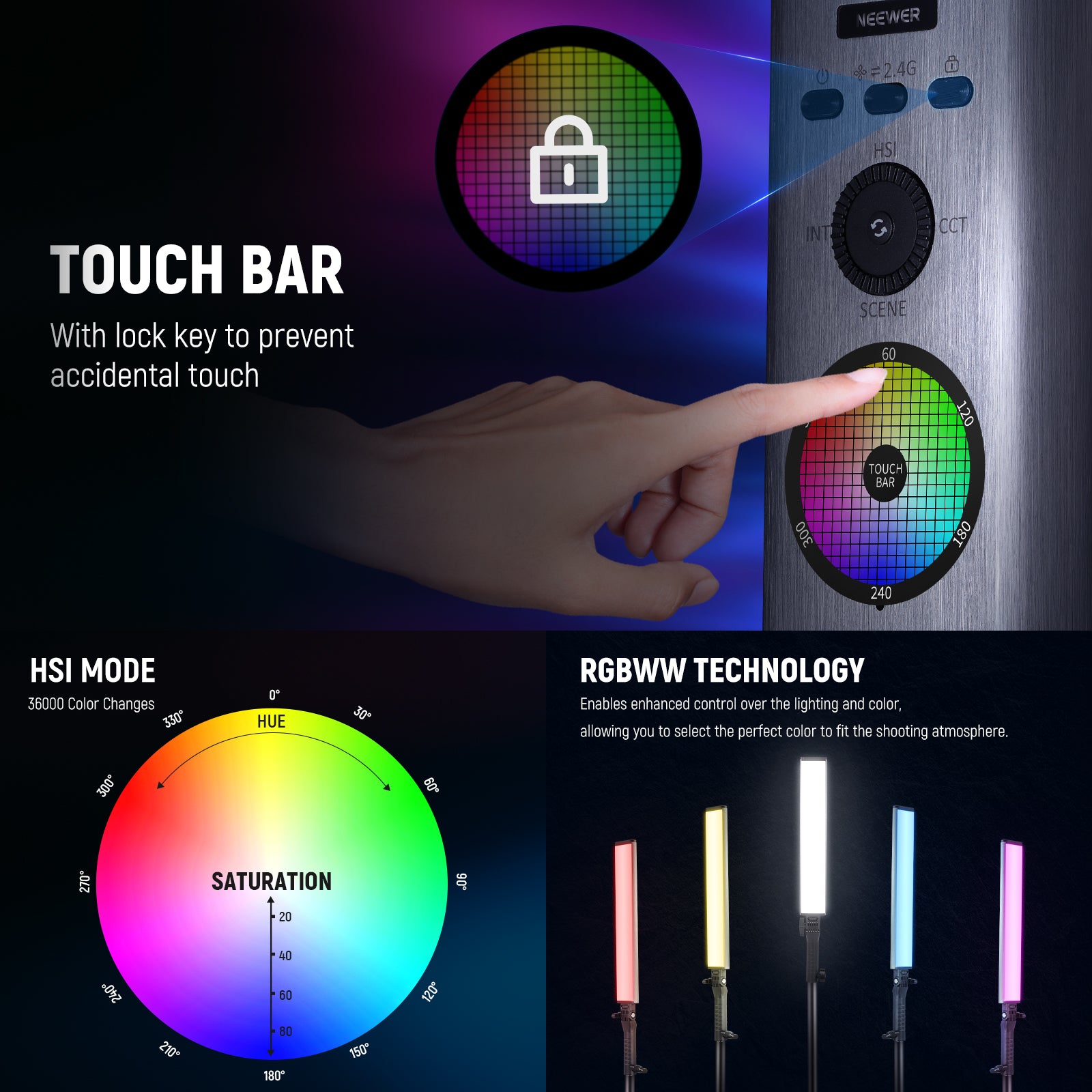 Neewer 2.4G RGB LED Light Stick, 3-Pack Photography Lighting Kit