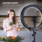 This ring light kit includes an RT107 Bluetooth remote