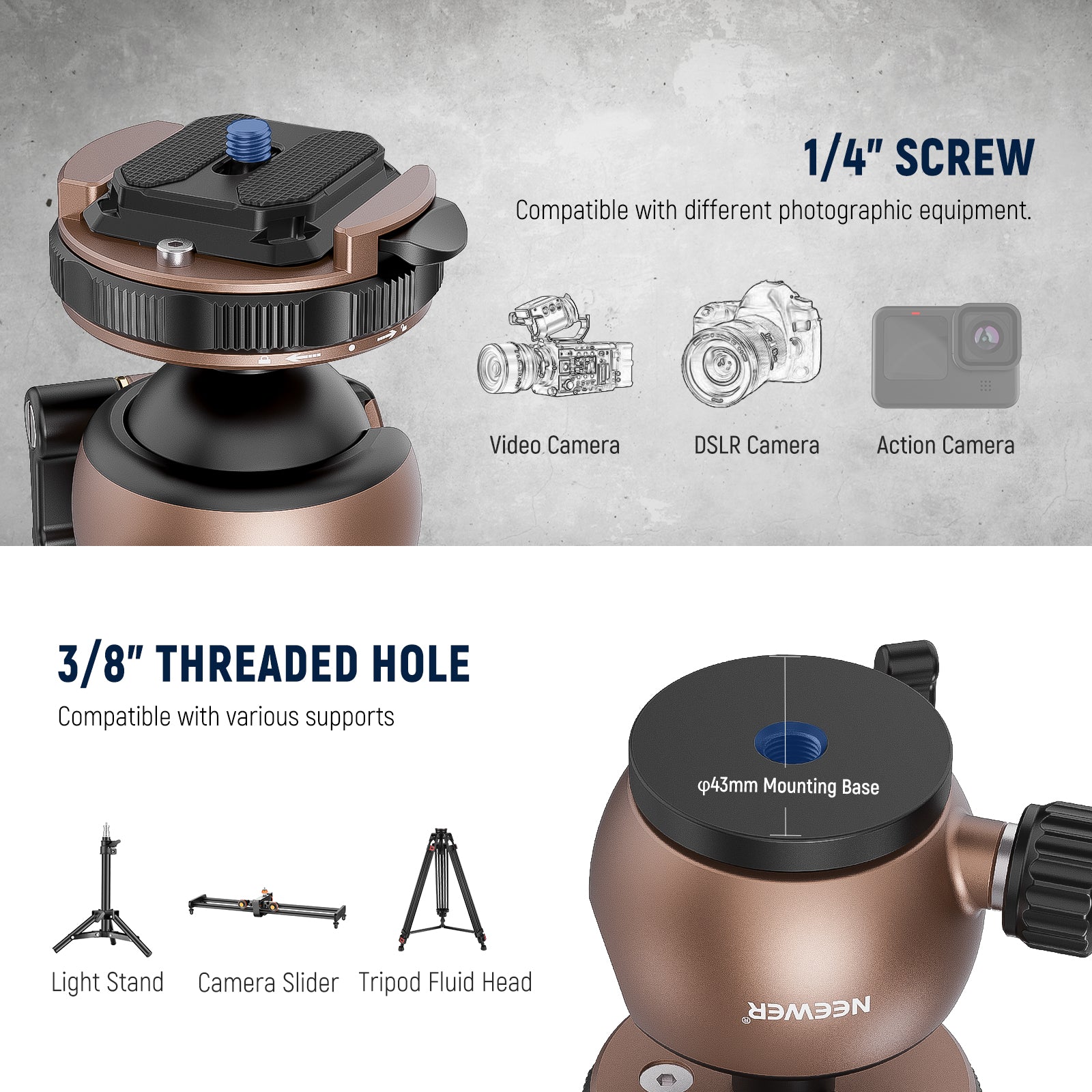 NEEWER GM32 Low Profile Ball Head | Camera Ball Mount