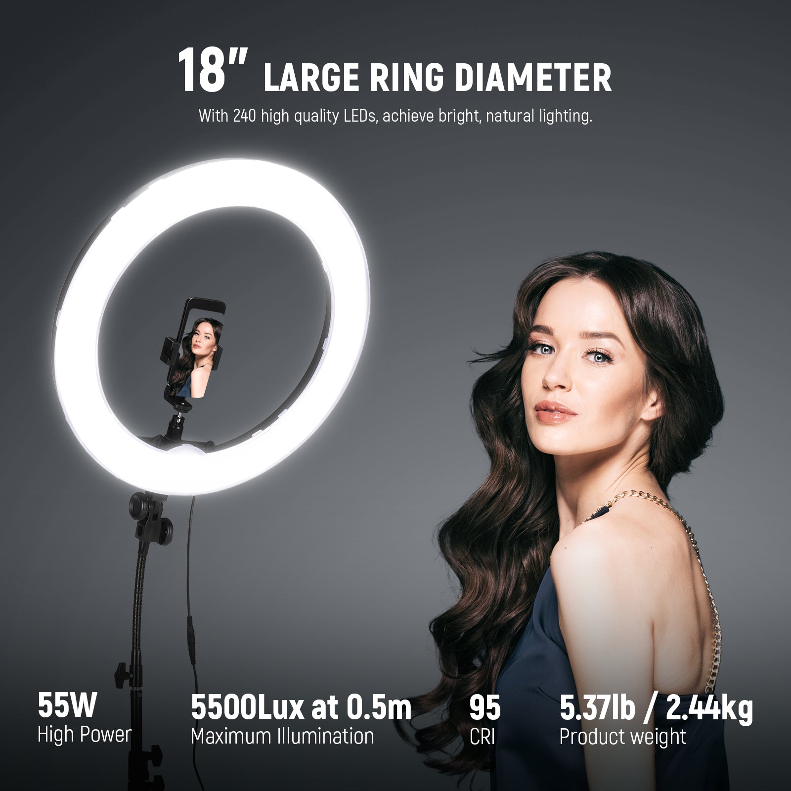 NEEWER RL-18 18 Inch Dimmable LED Ring Light Kit