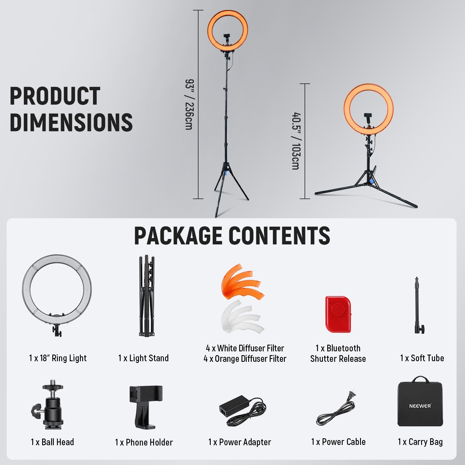 NEEWER RL-18 18 Inch Dimmable LED Ring Light Kit
