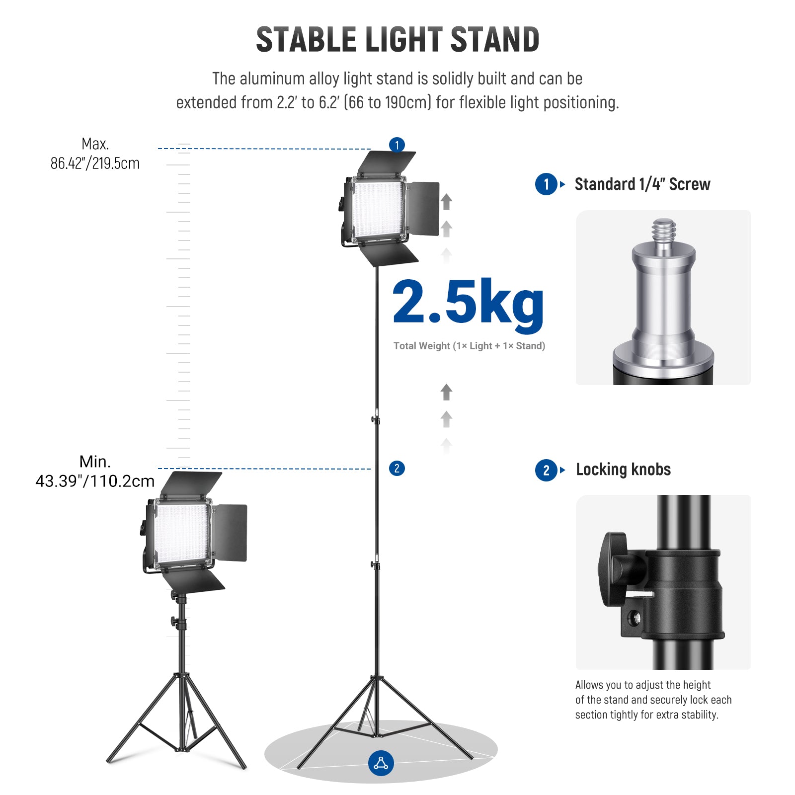2 Pack NEEWER NL660 Bi-Color LED Panel Light with Stand Kit