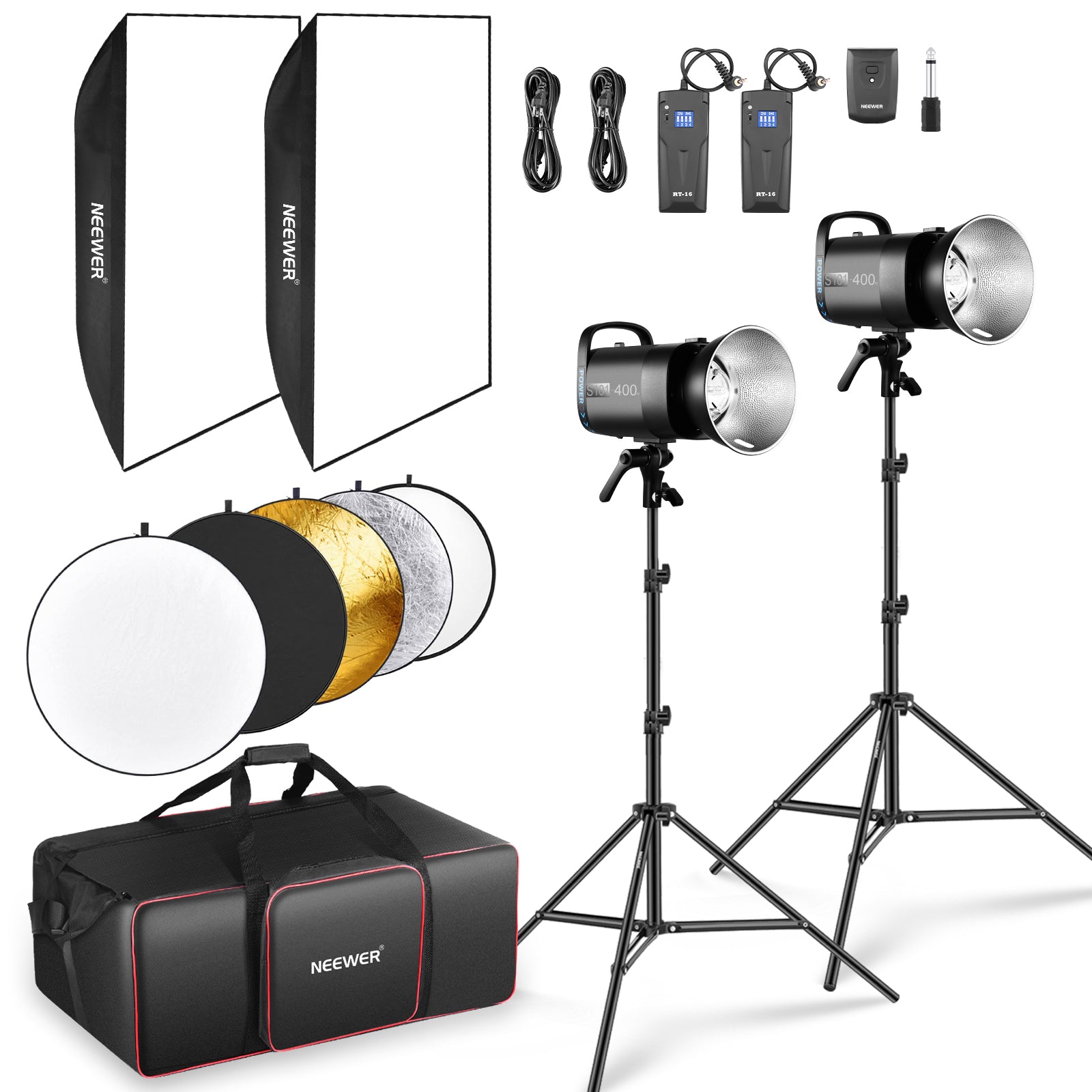 NEEWER 2 Pack S101-400W Studio Flash Light Kit