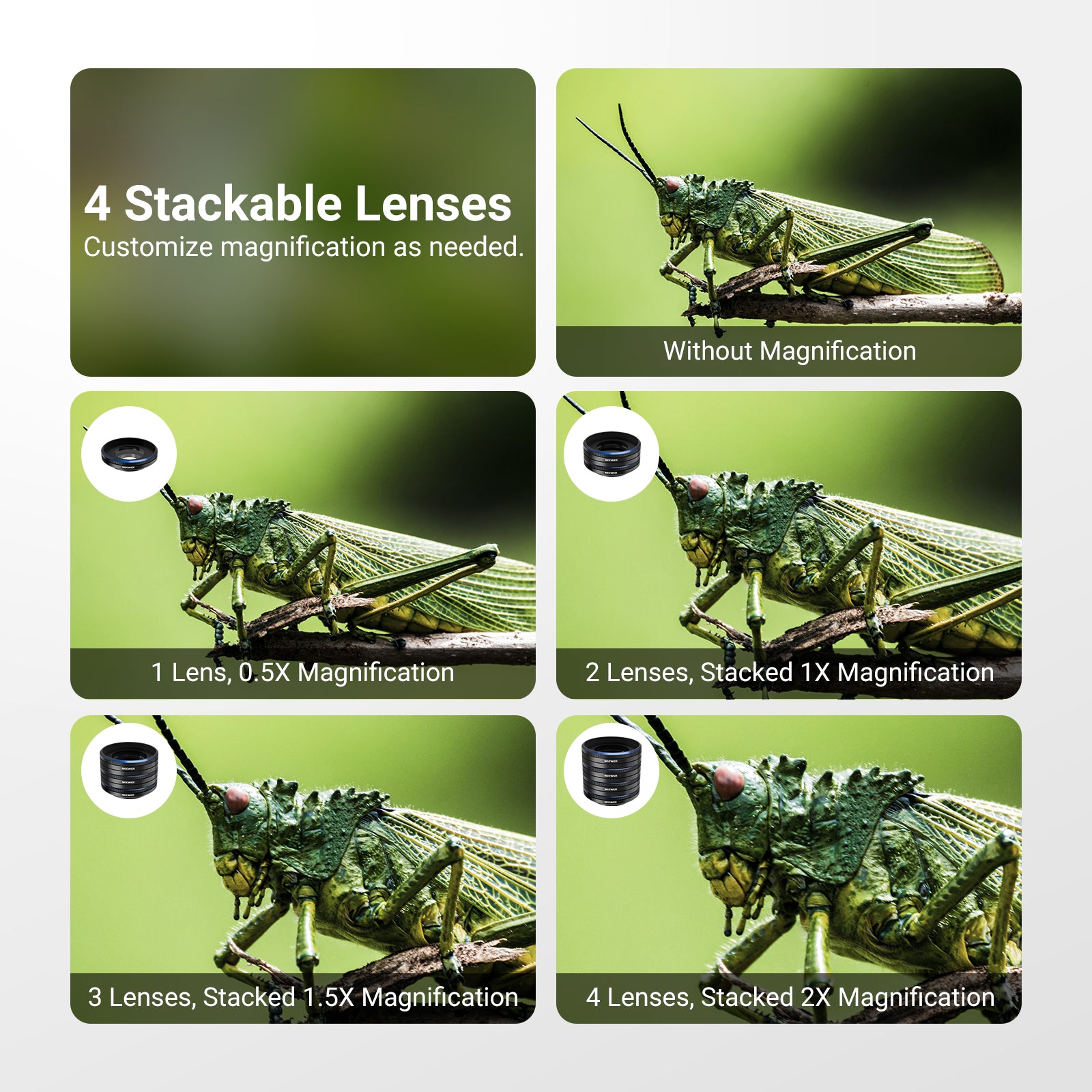NEEWER LS-87 4 Pack Phone Macro Lens with Lens Clip Kit