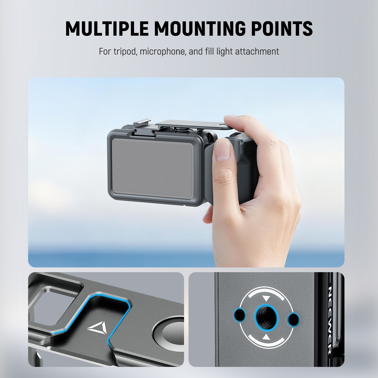 The cold shoe attaches a small LED light (NL-36AI/RGB61) or microphone (VM10)
