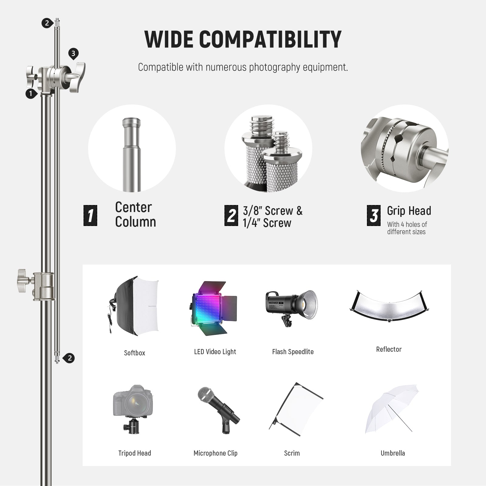 NEEWER SC320Q 320cm Heavy Duty C Stand with Turtle Base