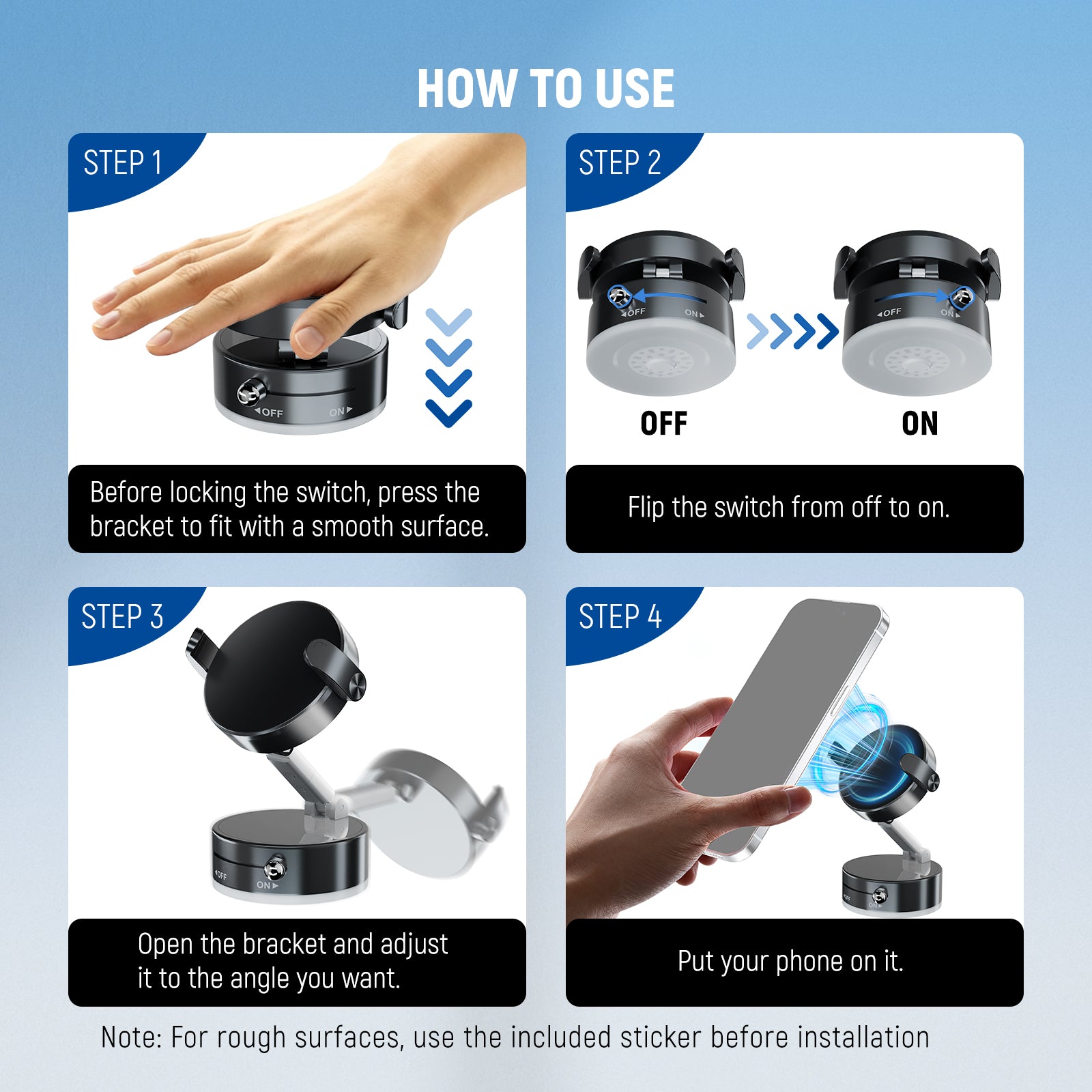 4 Steps to use NEEWER A9 Magnetic Phone Mount Holder with Suction Cup