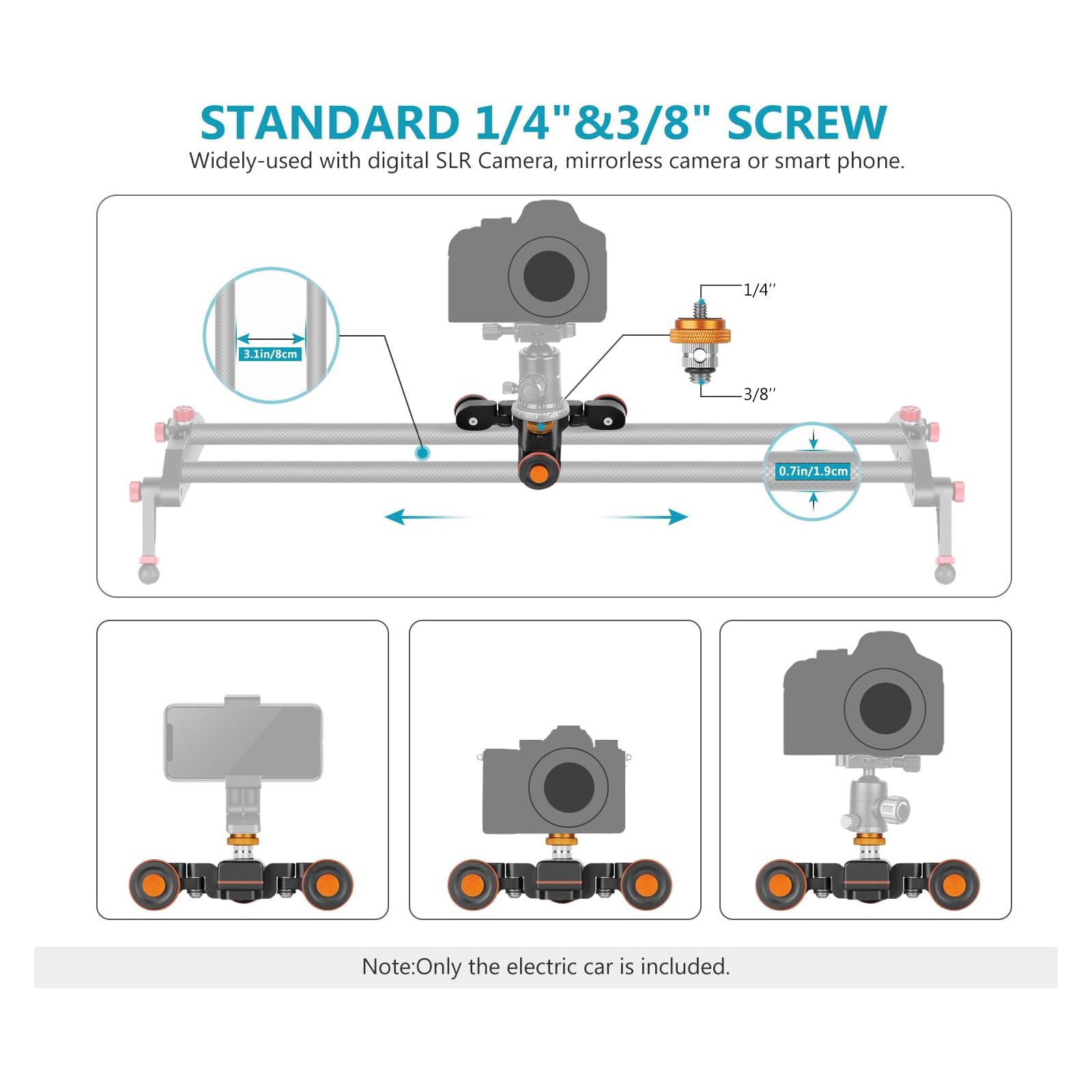 NEEWER DL100 3-Speed 3-Wheels Track Rail Slider Dolly
